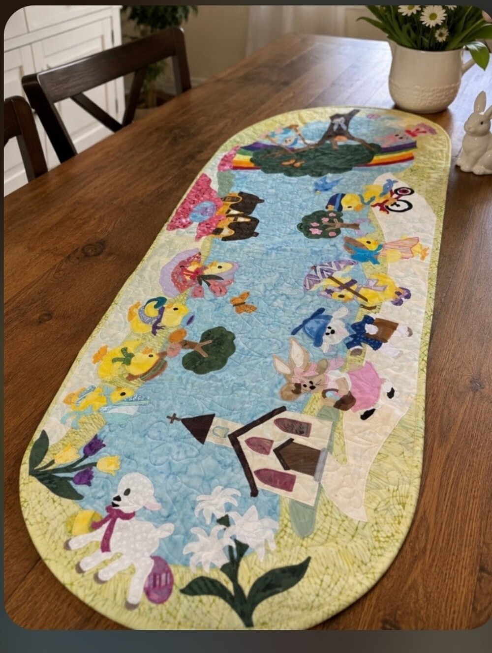 Colorful Quilted Table Runner Farm Animal Easter Spring Decor